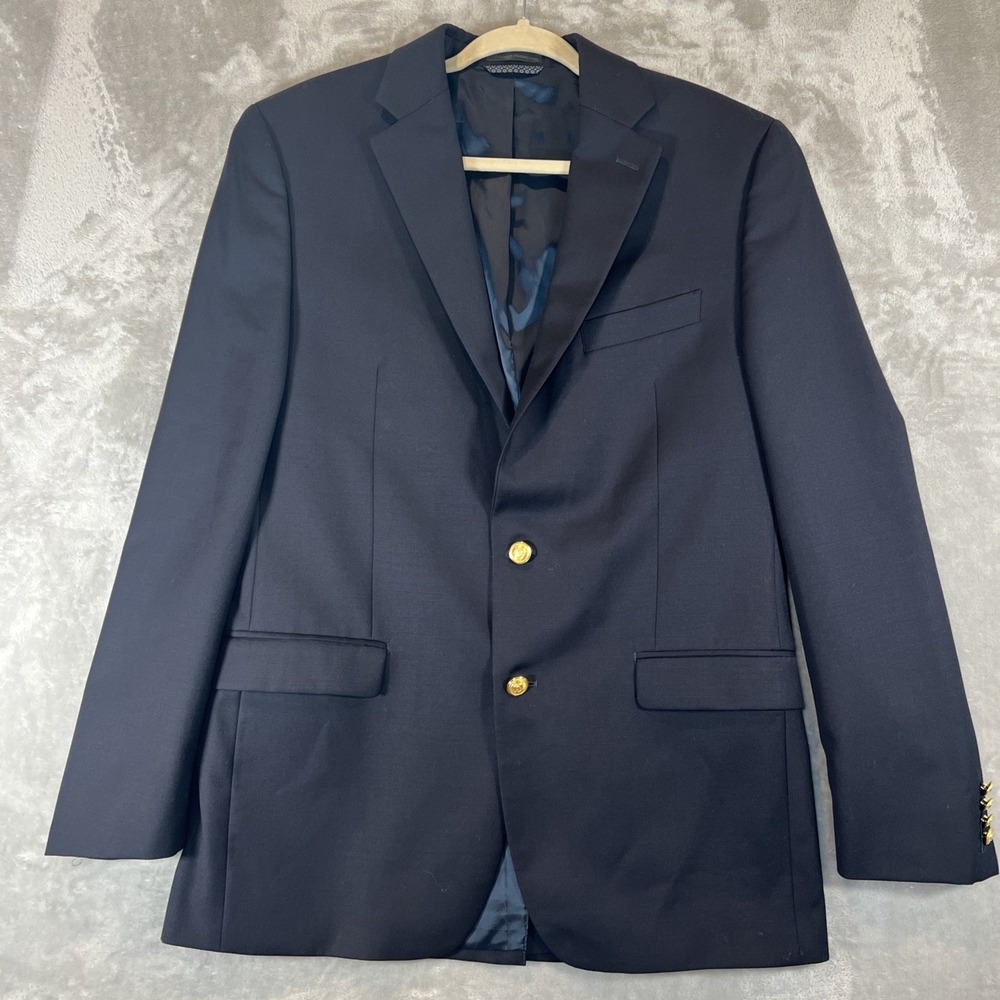Lauren Ralph Lauren Blazer Mens 40L Navy Gold Button‎ Suit Jacket Wool Blend